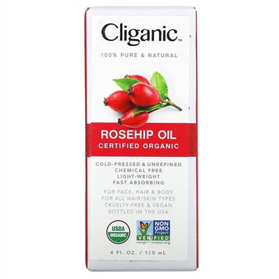 Cliganic, на 100% чистое и натуральное масло шиповника, 120 мл (4 жидк. унции)