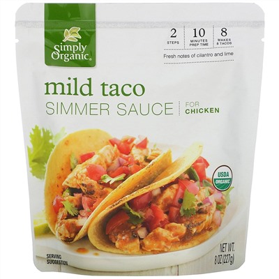 Simply Organic, Органический соус для тушения, мягкий, тако, для курицы, 227 г (8 oz)