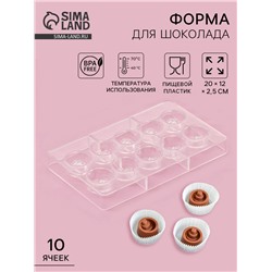 Форма для конфет и шоколада «Конфи», 20×12×2.5 см, 10 ячеек 3×1.5 см, прозрачная