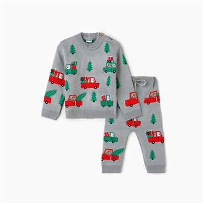 Костюм для мальчика (джемпер, штаны) вязаный «Крошка Я. Машинки», рост 68-74 см