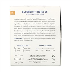 Rishi Tea, органический чай с растительной смесью, гибискус и черника, без кофеина, 15 пакетиков, 48 г (1,69 унции)