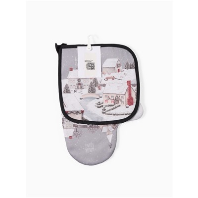Набор кухонный «Этель» Winter village, варежка-прихватка 20×28 см, прихватка 19×19 см