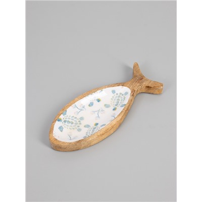 УЦЕНКА Блюдо в форме рыбки «Черепаха и цветы», 25.5×10×2 см, дерево манго