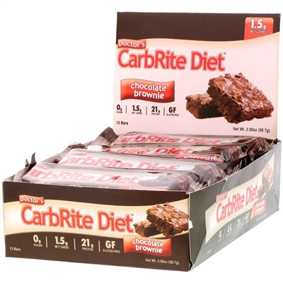 Universal Nutrition, Батончики Doctor's CarbRite Diet, шоколадный брауни, 12 батончиков по 56,7 г (2 унции)