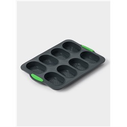 Форма для выпечки с перфорацией «Булочки», силикон, 34.5×23×2.5 см, 8 ячеек (9.5×6.3×2.4 см), чёрная