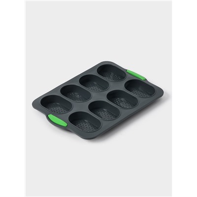 Форма для выпечки с перфорацией «Булочки», силикон, 34.5×23×2.5 см, 8 ячеек (9.5×6.3×2.4 см), чёрная