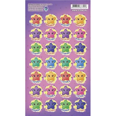 Наклейки  110х170 мм для ОЦЕНОК "Звездочки2" НакО50 Гранит