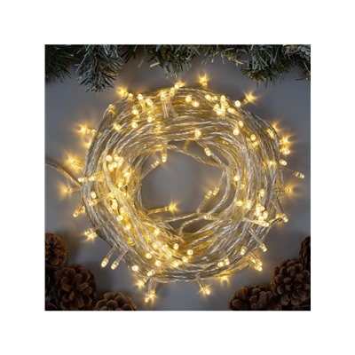 Гирлянда «Нить» 20 м, IP20, прозрачная нить, 200 LED, 8 режимов, 220 В, свечение тёплое белое