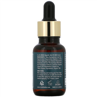 Cos De BAHA, G, Glycolic Acid 10 AHA Serum, 1 fl oz (30 ml)