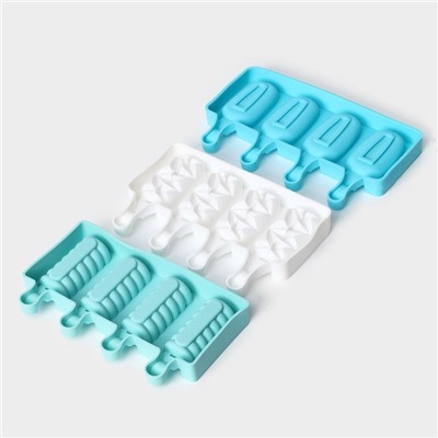 Набор форм для мороженого Доляна «Эскимо», 3 шт., силикон, 20×12 см