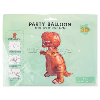 Шар 3D (28''/71 см) Фигура, Динозавр Тираннозавр, Оранжевый, 1 шт. в уп.
