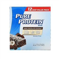 Pure Protein, батончик из темного шоколада с кокосом, 12 батончиков, 50 г (1,76 унции) каждый