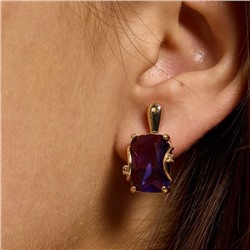 Серьги с крупным камнем ювелирная бижутерия коллекция "Дубай", покрытие позолота,  вставка: фианит и цирконы, цвет: фиолетовый и прозрачный, арт.217.358