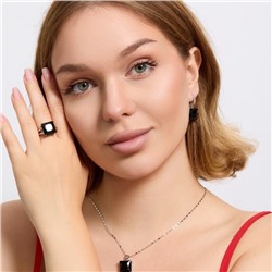 Комплект ювелирной бижутерии серьги, кулон и кольцо 18 р, покрытие посеребрение, вставка: фианит, цвет: черный, арт.313.143-18