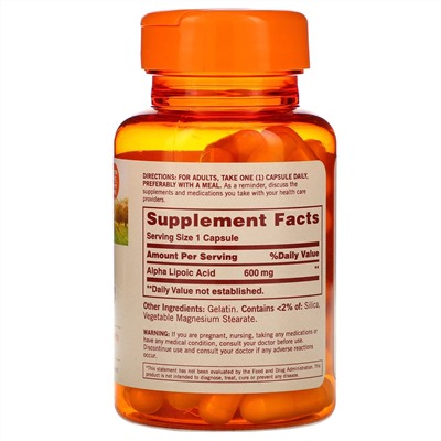 Sundown Naturals, Альфа-липоевая кислота, 600 мг, 60 капсул
