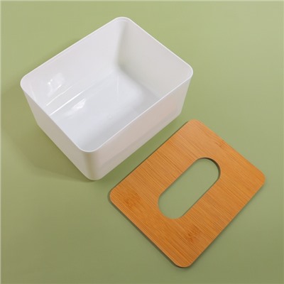 Органайзер для хранения салфеток BAMBOO, 17×13×9.5 см, белый, коричневый
