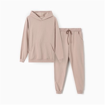Костюм с начёсом женский (толстовка, брюки) Tusi, размер 44, бежевый