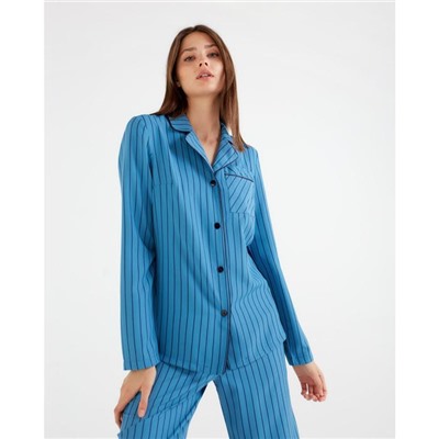 Пижама женская (рубашка, брюки) MINAKU: Light touch, синяя, размер 42