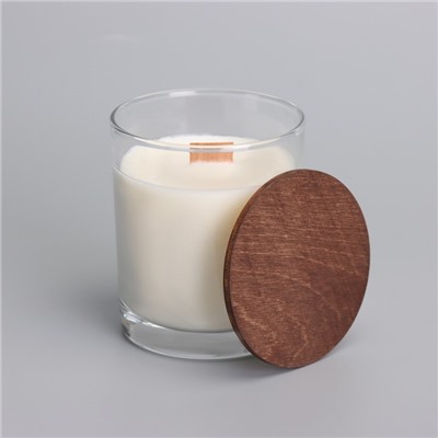 Ароматическая свеча в стакане с деревянным фитилем и крышкой «Сладкий гранат», из соевого воска, 110 г