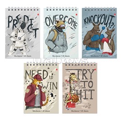 Блокнот А6 40 л. "на спорте" 5 видов,клетка, пружина сверху