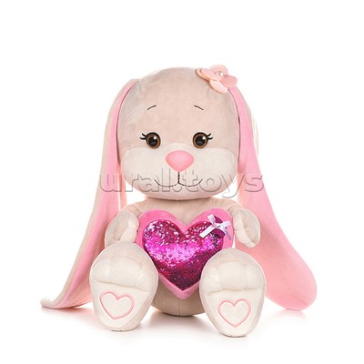 Зайка с розовым сердцем, 35 см