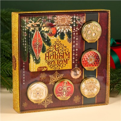 Подарочный набор новогодний «С новым годом»: чай чёрный (50 г), крем-мед (5 шт.×30 г)