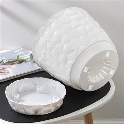 Горшок для цветов с поддоном «Камни», 8 л, пластиковый, белый