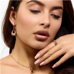 Комплект ювелирной бижутерии коллекция "Дубай" серьги, кулон и кольцо 20 р, покрытие позолота, вставка: фианиты и цирконы, цвет: кирпично-красный и прозрачный, арт.217.481-20