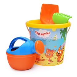 Песочный набор "Три кота" №14: Ведро с наклейкой, лопатка №5, грабельки №5, лейка малая №4
