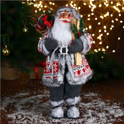 Дед Мороз под ёлку «Зимнее волшебство. Новогодняя игрушка в шубке с ремешком и лыжами», 45 см