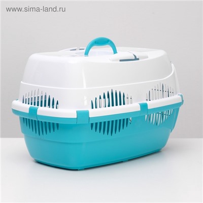 Переноска для животных до 12 кг «Пижон» 49×33×32 см, металлическая дверь, бело-бирюзовая