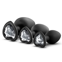 Набор из 3 черных пробок с прозрачным кристаллом-сердечком Bling Plugs Training Kit