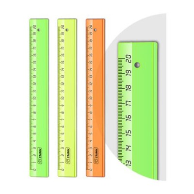 Линейка пластиковая 20 см прозрачная, неоновые цвета, ассорти ЛН12 Стамм