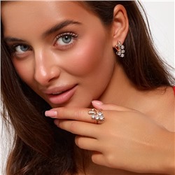 Комплект ювелирная бижутерия коллекция  "Дубай" серьги и кольцо 18 р, покрытие: позолота, вставка: фианиты, цвет: прозрачный, арт.217.328-18