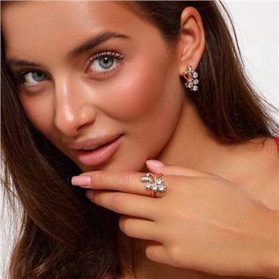 Комплект ювелирная бижутерия коллекция  "Дубай" серьги и кольцо 18 р, покрытие: позолота, вставка: фианиты, цвет: прозрачный, арт.217.328-18