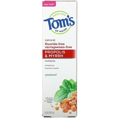 Tom's of Maine, зубная паста с прополисом и миррой, без фторида, мята, 155,9 г (5,5 унции)