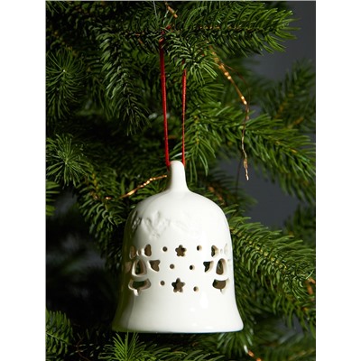 Ёлочный шар с подсветкой «Колокольчик», 10.5×8.3×8.3 см, 1 LED, керамика, от батареек LR44×3, керамика, свечение тёплое белое