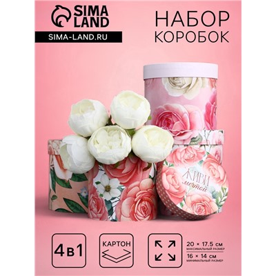 Набор шляпных коробок для цветов 4 в 1, упаковка подарочная, «Нежность», 20×17.5 - 16×14 см