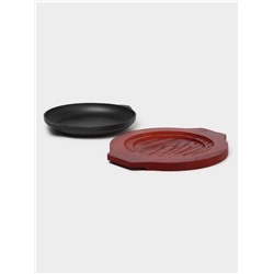 Сковорода «Круг», d=20 см, на деревянной подставке, индукция, чугун, чёрная