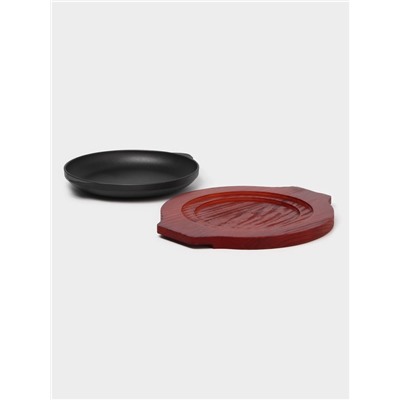 Сковорода «Круг», d=20 см, на деревянной подставке, индукция, чугун, чёрная