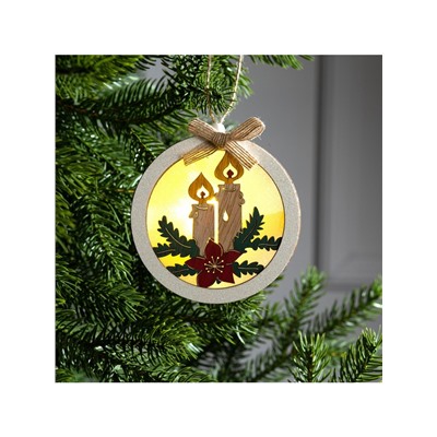 Ёлочная игрушка «Шар со свечками», 10×10×3 см, от батареек, свечение тёплое белое