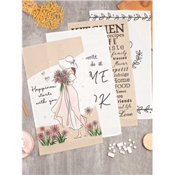 Набор кухонных полотенец Доляна Happiness, 35×60 см -4 шт., 100% хлопок, вафля 160 г/м²