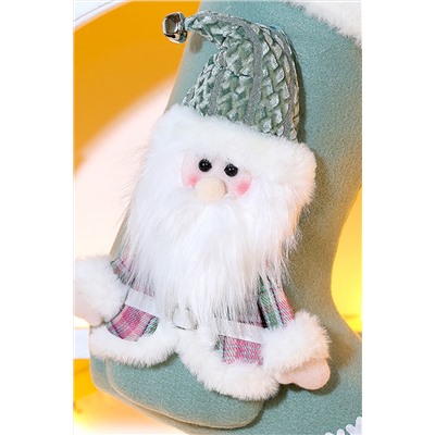 Новогодний носок для подарков зеленый Дед мороз 1 шт