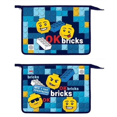 Папка для тетрадей А4 на молнии сверху пластиковая "Bricks" (090142) 03042 Хатбер