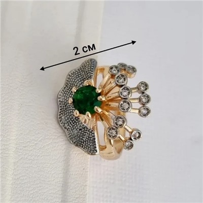 Кольцо 17 р ювелирная бижутерия коллекция "Дубай", вставка: фианиты, цвет: прозрачный и зеленый, арт.313.383-17