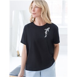 Нарядная футболка с принтом пайетками из премиального хлопка с эластаном