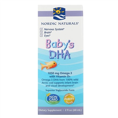 Nordic Naturals, докозагексаеновая кислота (ДГК) с витамином D3 для детей, 1050 мг, 60 мл (2 жидк. унции)