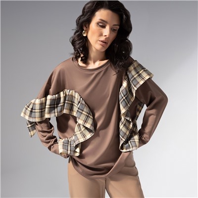 Лонгслив в стиле пэчворк, Гардеробная магия (коричневый)