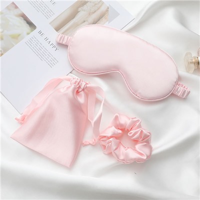 Набор: Маска для сна + Резинка для волос + Мешочек для хранения. РОЗОВЫЙ