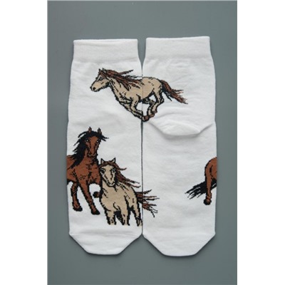 Носки женские Лошадки (набор 3 пары) (Белый, бежевый)